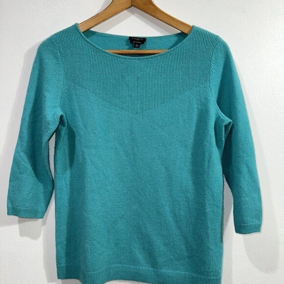 Talbots Green 100% Cashmere 3/4 Sleeve Knit Women's‎ Sweater Size S - Picture 1 of 8
